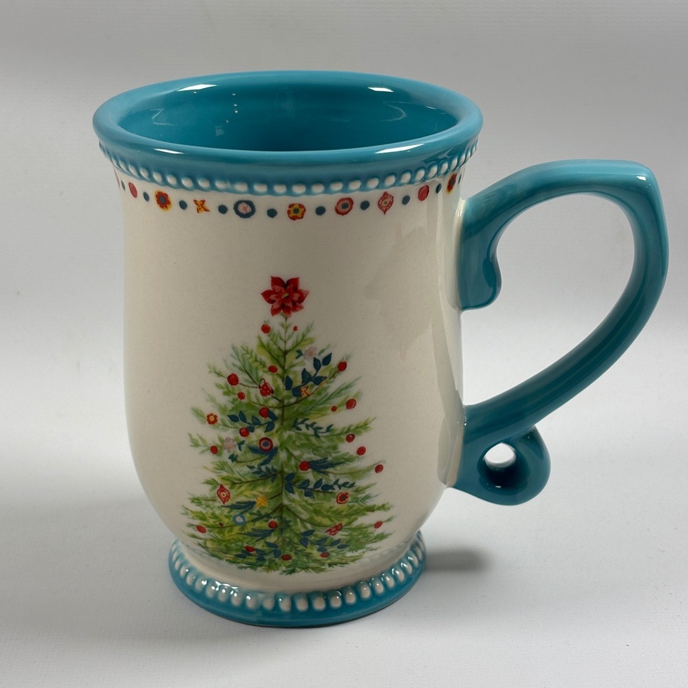The Pioneer Woman Wishful Winter Christmas Tree Mug Teal Embossed Stoneware